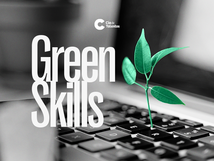 A imagem que ilustra o artigo Green Skills: o que são e porque você precisa ter traz a foto de uma plantinha nascendo do meio do teclado de um notebook.